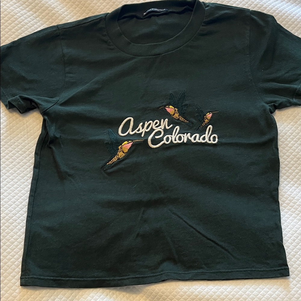 Brandy Melville Forest Green Embroidered Tee